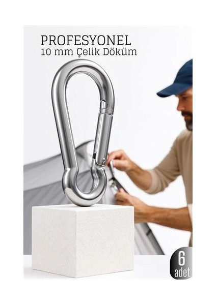 Bfs Çelik Yan Açılır 6 Lı Karabina -10 mm Kamp, Tırmanış ve Günlük Kullanım Için Güvenl