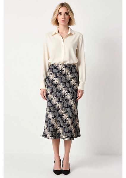 Kadın Yılan Desenli Dokuma Saten Midi Etek Fonksiyonel Dayanıklı Kaliteli Konforlu Estetik fırsatları