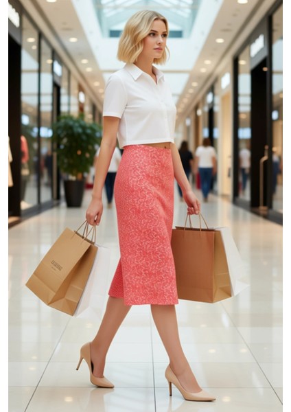 Kadın Çiçek Desenli Yırtmaçlı Midi Dokuma Etek Yüksek Bel A Kesim %100 Viskoz Fonksiyonel Şık modelleri