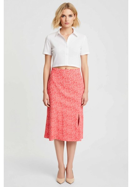 Kadın Çiçek Desenli Yırtmaçlı Midi Dokuma Etek Yüksek Bel A Kesim %100 Viskoz Fonksiyonel Şık fırsatları