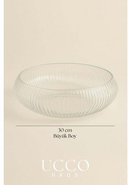 30 cm Büyük Boy El Yapımı Cam Salata Servis Kasesi Lüks Sunum Tabağı - Şık Sunumluk Tabak Cnv