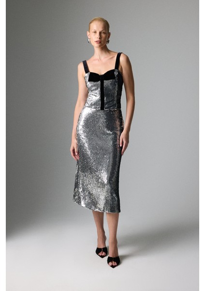 Payetli Midi Boy Etek Gümüş K2515054_078 indirimleri