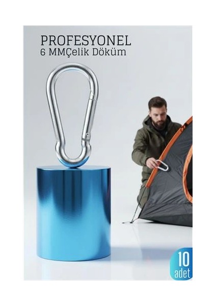 Bfs Çelik Yan Açılır 10 Lu Karabina - 6 mm Kamp, Tırmanış ve Günlük Kullanım Için Güven