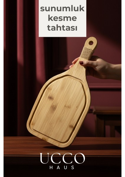 Bambu Kesme Sunum Tahtası 40 cm Orta Boy – , Sağlıklı, Dayanıklı Sunumluk Şarküteri