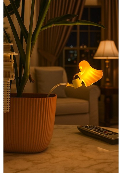 Bitki Sulayan Hayalet Dekoru Pilli Mum ile Kullanım Saksı Dekoru Ev Dekorasyonu Hediye