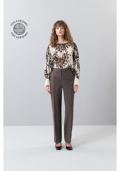 Ekose Desenli Düz Paça Yün Pantolon Kahve K2512043_005 fırsatları