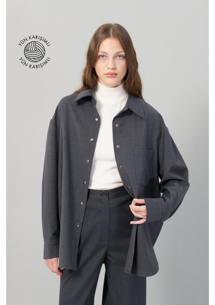 Çıtçıtlı Yün Gömlek Koyu Gri K2513531_058 indirimleri