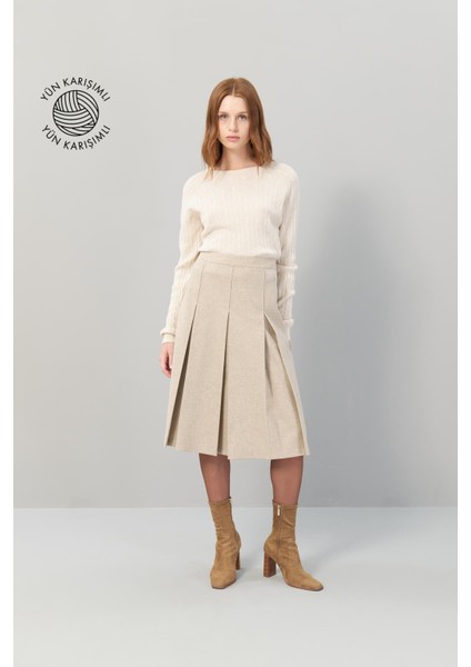 Pileli Midi Boy Yün Etek Bej K2515040_024 fırsatları