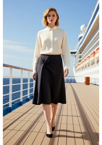 Kadın Düz Örme Midi Etek %93 Polyester %7 Elastan Fonksiyonel Dayanıklı Kaliteli Konforlu Şık