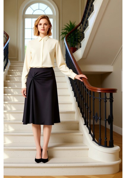 Kadın Düz Örme Midi Etek %93 Polyester %7 Elastan Fonksiyonel Dayanıklı Kaliteli Konforlu Şık fiyatları