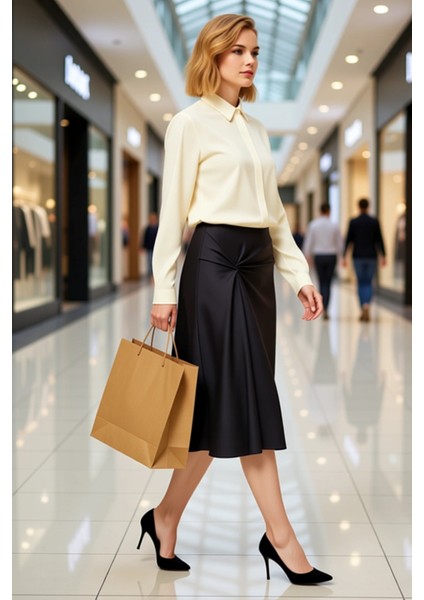 Kadın Düz Örme Midi Etek %93 Polyester %7 Elastan Fonksiyonel Dayanıklı Kaliteli Konforlu Şık modelleri