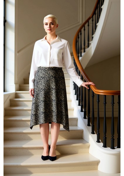 Kadın Asimetrik Midi Etek Yüksek Bel Örme Hayvan Desenli Fonksiyonel Dayanıklı Kaliteli Şık fiyatları