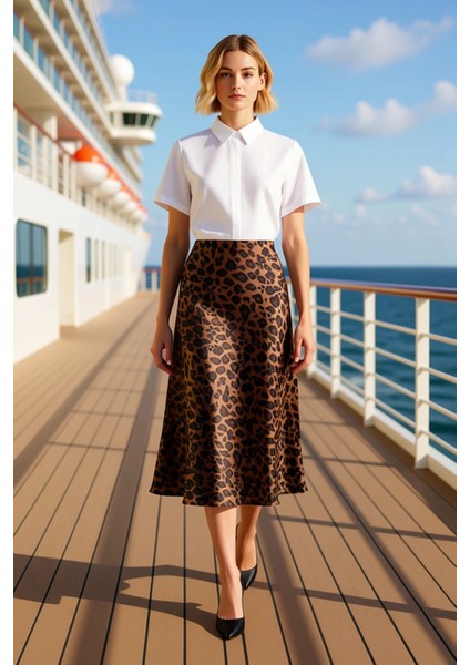 Kadın Balık Kalıp Saten Midi Etek Normal Bel Kemerli Fonksiyonel Dayanıklı Kaliteli Modern