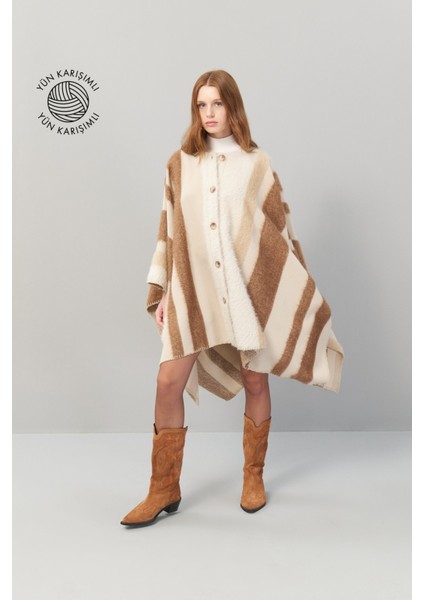 Düğmeli Yün Panço Standart Renk K2518701_089 indirimleri