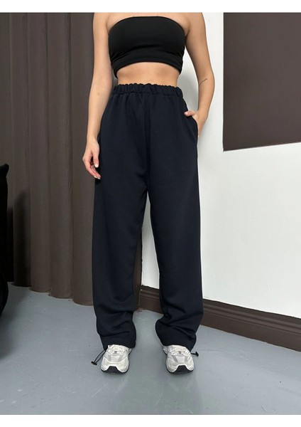 Kadın Yüksek Bel Ekstra Bol Kalıp Ayarlanabilir Paça Arkası Cepli 3iplik Kışlık Pantolon fiyatları