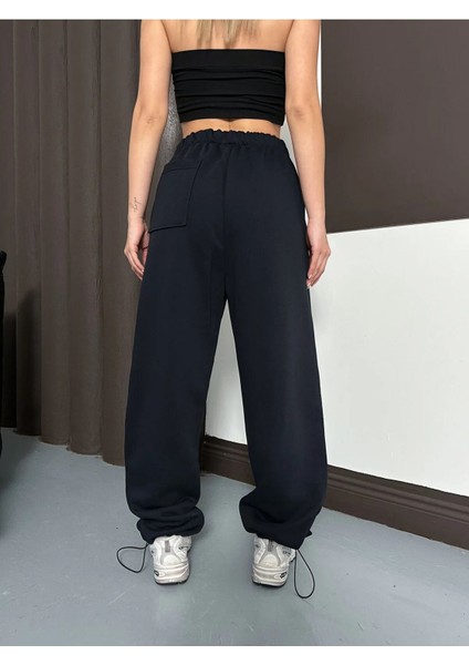 Kadın Yüksek Bel Ekstra Bol Kalıp Ayarlanabilir Paça Arkası Cepli 3iplik Kışlık Pantolon fırsatları