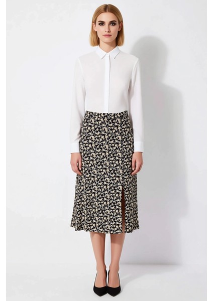 Kadın Çiçek Desenli Yırtmaçlı Midi Dokuma Etek Yüksek Bel A Kesim %100 Viskoz Fonksiyonel Şık fırsatları