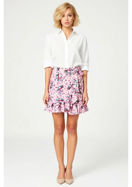 Kadın Çiçekli Fırfırlı Mini Etek Normal Bel Fonksiyonel Dayanıklı Kaliteli Konforlu Modern fırsatları