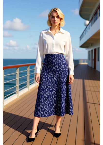 Kadın Midi Etek A Line Kalıp Retro Çiçek Desenli Dokuma %100 Viskoz Fonksiyonel Dayanıklı Şık