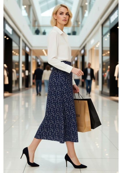 Kadın Midi Etek A Line Kalıp Retro Çiçek Desenli Dokuma %100 Viskoz Fonksiyonel Dayanıklı Şık modelleri