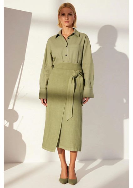 Kadın %100 Keten Midi Etek Bağlamalı Kalem Kalıp Fonksiyonel Dayanıklı Kaliteli Konforlu Şık fırsatları