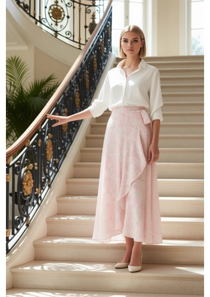 Kadın Çiçek Desenli Kruvaze Maxi Etek Yüksek Bel Kemer Detaylı Fonksiyonel Dayanıklı Rahat fiyatları