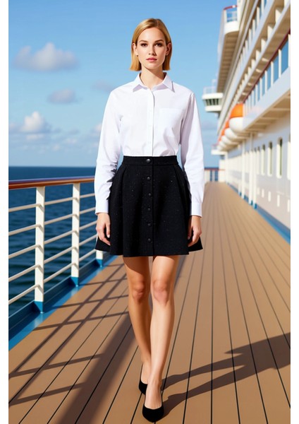 Kadın Kloş Tüvit Mini Etek Düğmeli Kalıp Fonksiyonel Dayanıklı Kaliteli Konforlu Estetik Şık