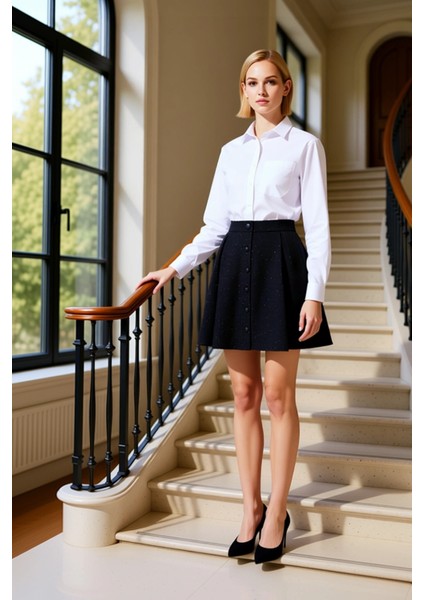 Kadın Kloş Tüvit Mini Etek Düğmeli Kalıp Fonksiyonel Dayanıklı Kaliteli Konforlu Estetik Şık fiyatları