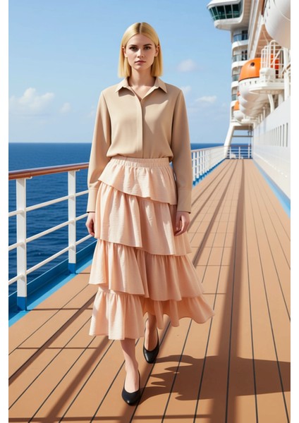 Kadın Maxi Etek Vual Kumaş Düz Desen Gevşek Kalıp Fonksiyonel Dayanıklı Kaliteli Konforlu Şık