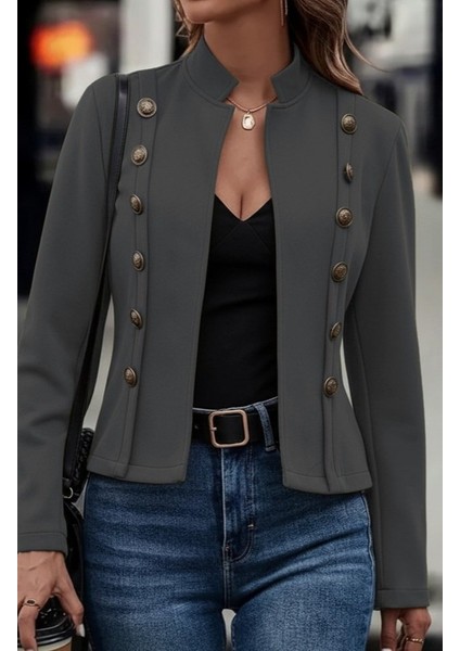 Nuvıraa Kadın Uzun Kollu Hakim Yaka Yanlardan Düğmeli Kısa Süet Ceket fiyatları