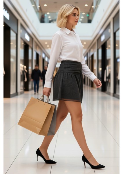 Kadın Puantiye Desenli Mini Tül Örme Etek Yüksek Beli Büzgülü Kalıp Fonksiyonel Dayanıklı Şık modelleri