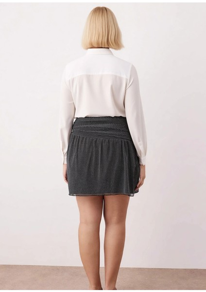 Kadın Puantiye Desenli Mini Tül Örme Etek Yüksek Beli Büzgülü Kalıp Fonksiyonel Dayanıklı Şık indirimleri