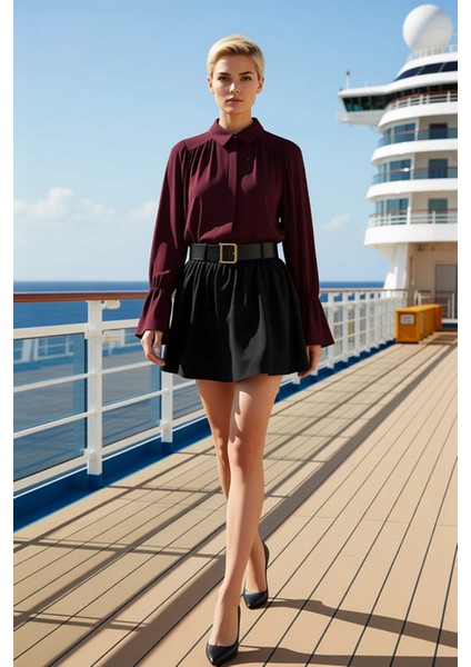 Kadın Mini Balon Etek Yüksek Bel Düz Dokuma %96 Pamuk %4 Polyester Fonksiyonel Dayanıklı Şık