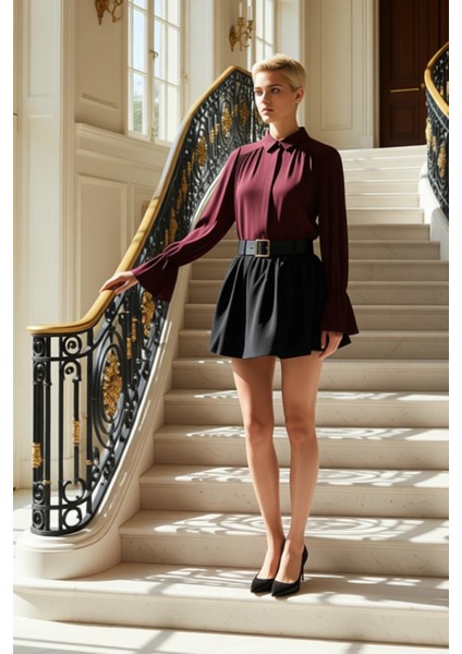 Kadın Mini Balon Etek Yüksek Bel Düz Dokuma %96 Pamuk %4 Polyester Fonksiyonel Dayanıklı Şık fiyatları