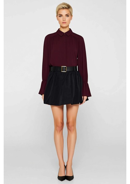 Kadın Mini Balon Etek Yüksek Bel Düz Dokuma %96 Pamuk %4 Polyester Fonksiyonel Dayanıklı Şık modelleri