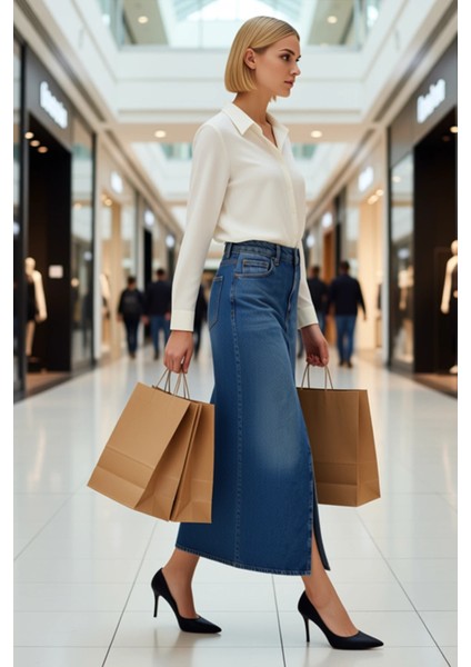 Kadın Denim Kalem Maxi Etek Yırtmaçlı Fonksiyonel Dayanıklı Kaliteli Konforlu Estetik Spor modelleri