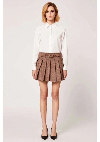 Kadın Skater Kalıp Piliseli Mini Etek Kemerli Dokuma Kaşe Fonksiyonel Dayanıklı Kaliteli Şık fırsatları