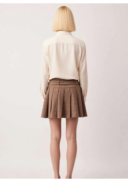 Kadın Skater Kalıp Piliseli Mini Etek Kemerli Dokuma Kaşe Fonksiyonel Dayanıklı Kaliteli Şık indirimleri