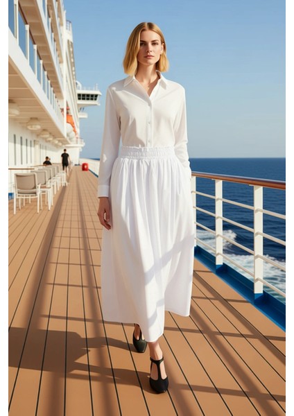 Kadın Yüksek Bel Kloş Maxi Etek Düz Terrycotton Kalıp Fonksiyonel Dayanıklı Kaliteli Rahat