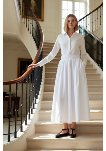 Kadın Yüksek Bel Kloş Maxi Etek Düz Terrycotton Kalıp Fonksiyonel Dayanıklı Kaliteli Rahat fiyatları