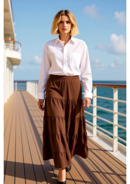 Kadın Maxi Boy Etek Normal Bel Lastikli Bel Aerobin Kumaş Fonksiyonel Dayanıklı Kaliteli Şık