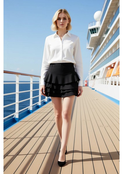 Kadın Mini Etek Fırfırlı Normal Bel Esnek Örme Kalıp Fonksiyonel Dayanıklı Kaliteli Modern