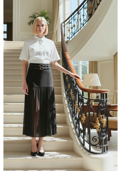 Kadın Midi Pilili Şifon Etek Yüksek Bel A Kesim %100 Polyester Fonksiyonel Dayanıklı Rahat fiyatları