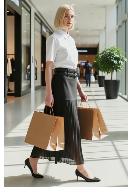 Kadın Midi Pilili Şifon Etek Yüksek Bel A Kesim %100 Polyester Fonksiyonel Dayanıklı Rahat modelleri