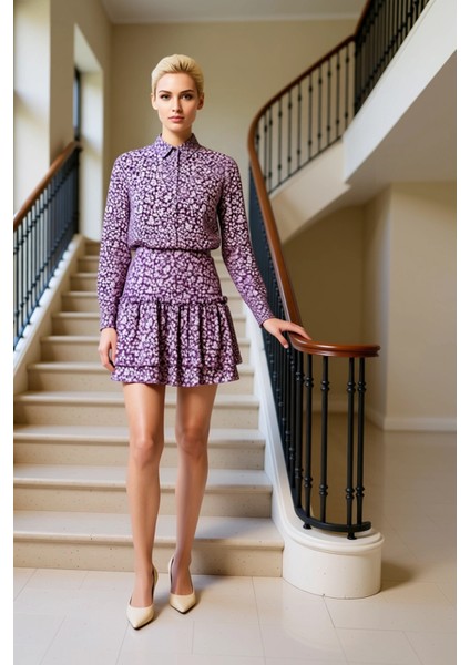 Kadın Mini Etek Yüksek Bel Fırfırlı Kalıp Çiçek Desenli %96 Polyester %4 Elastan Dayanıklı fiyatları