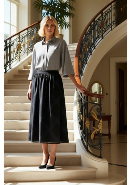 Kadın A Kesim Yüksek Bel Ekose Desenli Maxi Etek Fonksiyonel Dayanıklı Kaliteli Konforlu Şık fiyatları