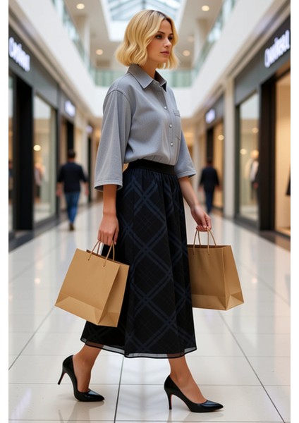 Kadın A Kesim Yüksek Bel Ekose Desenli Maxi Etek Fonksiyonel Dayanıklı Kaliteli Konforlu Şık modelleri