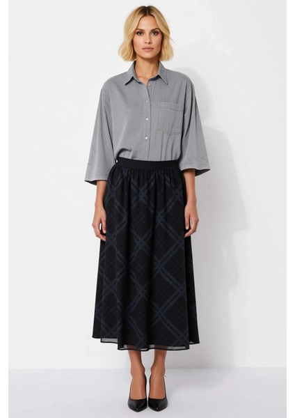 Kadın A Kesim Yüksek Bel Ekose Desenli Maxi Etek Fonksiyonel Dayanıklı Kaliteli Konforlu Şık fırsatları