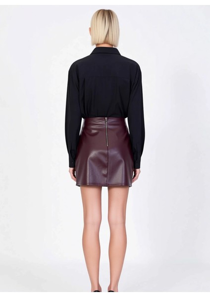 Kadın Yüksek Bel Fermuarlı Suni Deri Mini Etek Fonksiyonel Dayanıklı Kaliteli Konforlu Şık indirimleri