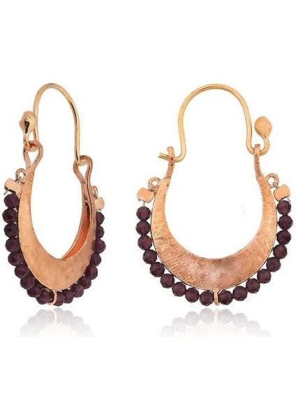 Gümüş Bordo Taşlı Bohem Küpe